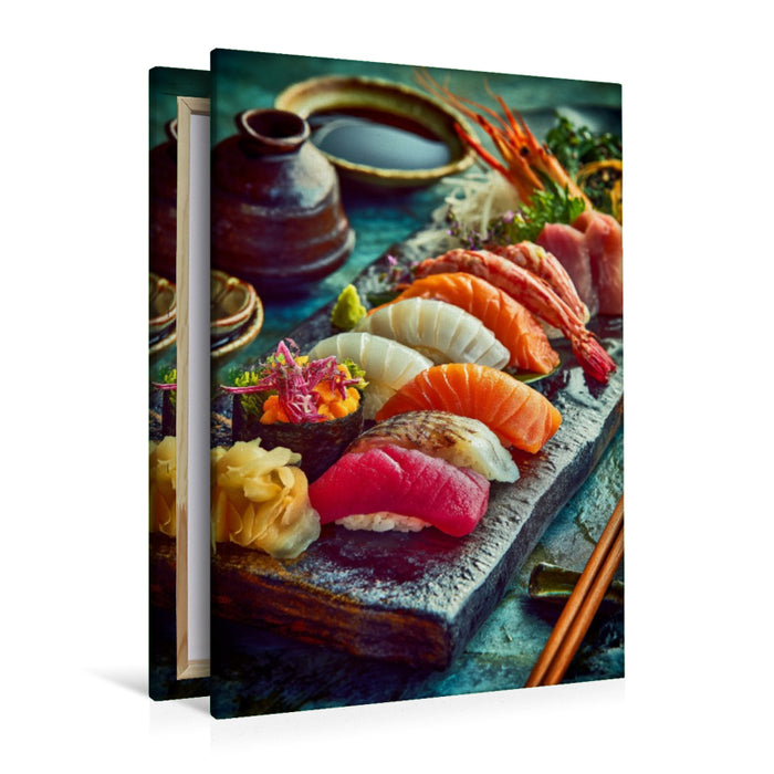 Premium Textil-Leinwand Sushi, zarte Häppchen voller Farben & Aromen