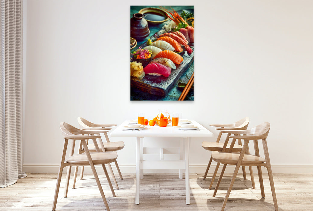 Premium Textil-Leinwand Sushi, zarte Häppchen voller Farben & Aromen