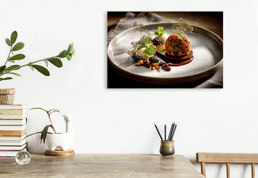 Premium Textil-Leinwand Fine Dining, kulinarische Kunst auf dem Teller