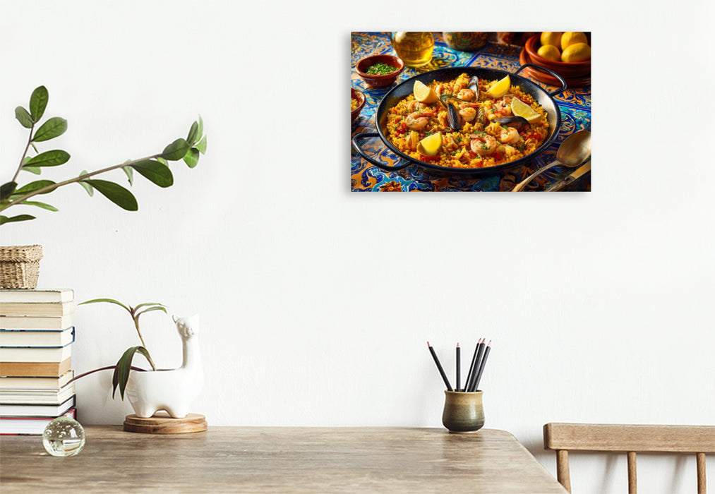 Premium Textil-Leinwand Paella, Spaniens buntes Nationalgericht