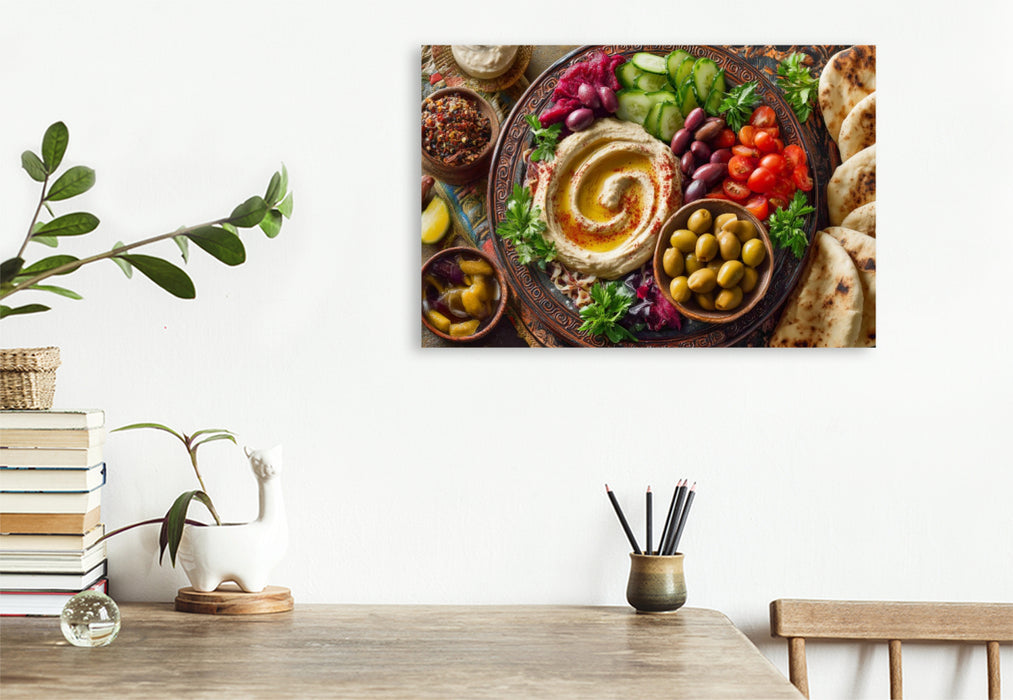 Premium Textil-Leinwand Mediterrane Mezze, Vielfalt der Aromen