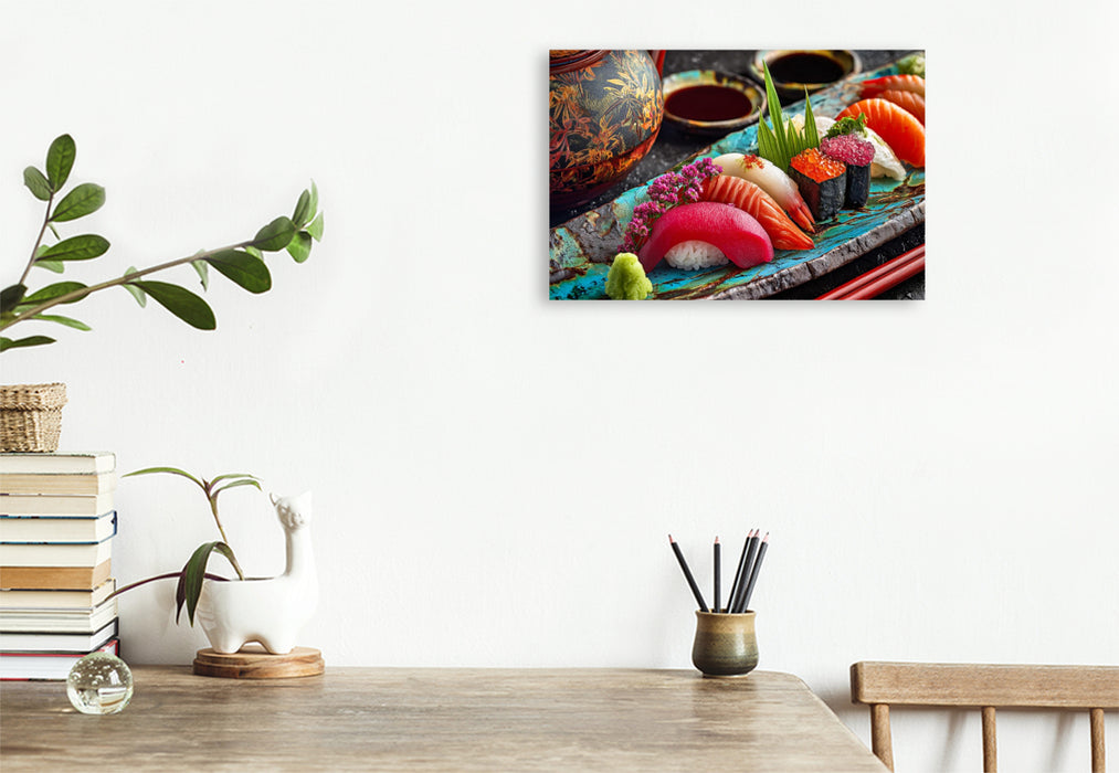 Premium Textil-Leinwand Sushi, farbenfrohe japanische Meisterwerke