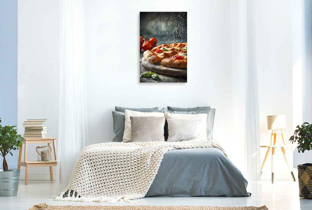Premium Textil-Leinwand Pizza, knuspriger Boden, Mozzarella & Basilikum