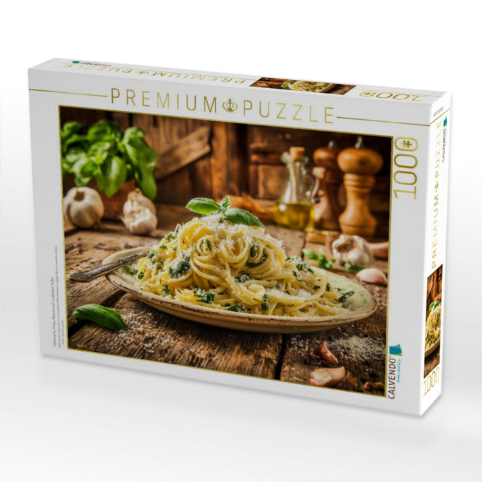 Italienische Pasta, Genuss auf rustikalem Teller - CALVENDO Foto-Puzzle'