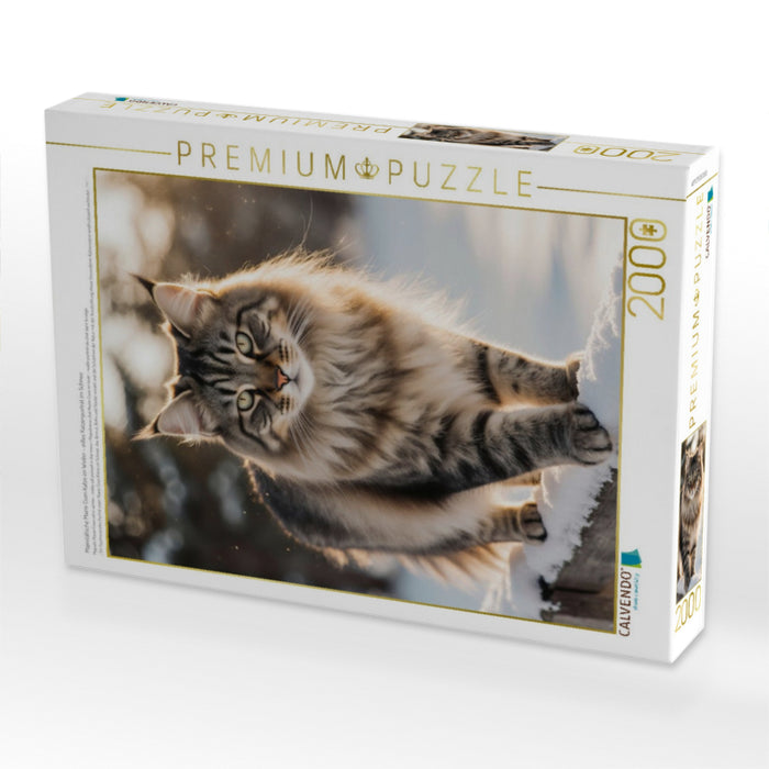 Majestätische Maine Coon Katze im Winter – edles Katzenporträt im Schnee - CALVENDO Foto-Puzzle'