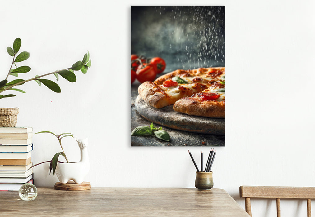 Premium Textil-Leinwand Pizza, knuspriger Boden, Mozzarella & Basilikum