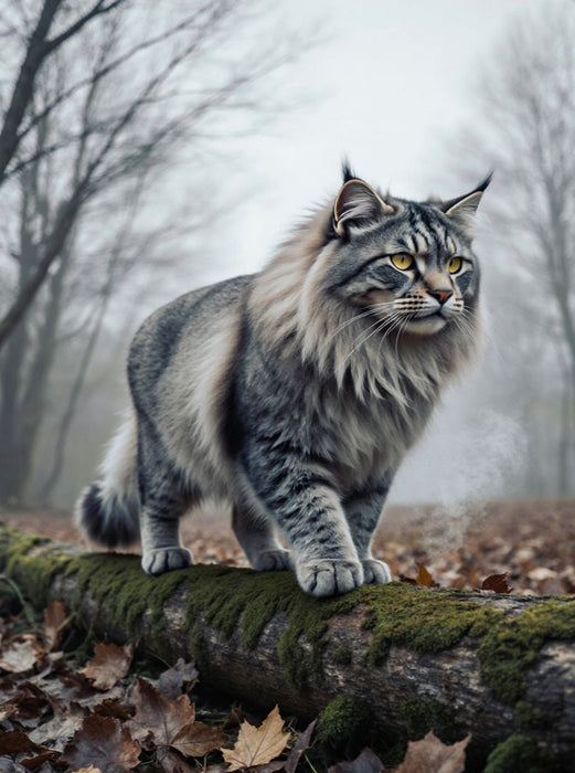 Die Maine Coon Katze schreitet durch den herbstlichen Wald und zeigt ihre kraftvolle Präsenz. - CALVENDO Foto-Puzzle'