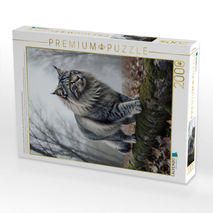 Die Maine Coon Katze schreitet durch den herbstlichen Wald und zeigt ihre kraftvolle Präsenz. - CALVENDO Foto-Puzzle'