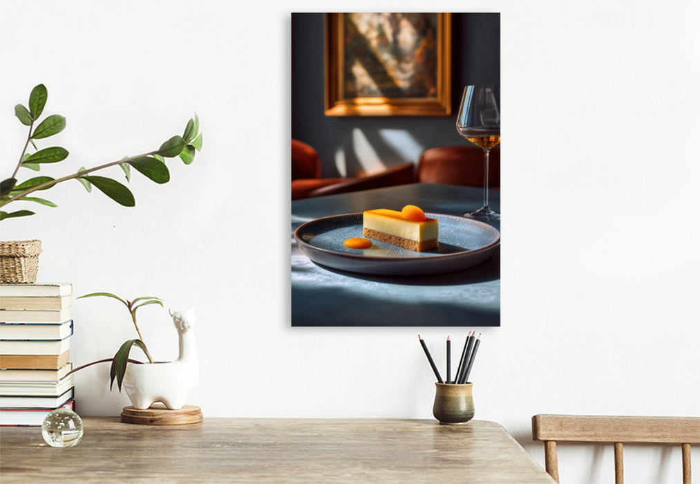 Premium Textil-Leinwand Fine Dining, kunstvoll angerichtet, edel & modern