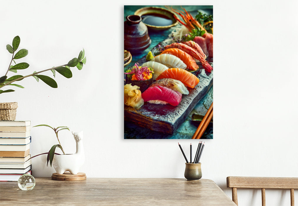 Premium Textil-Leinwand Sushi, zarte Häppchen voller Farben & Aromen