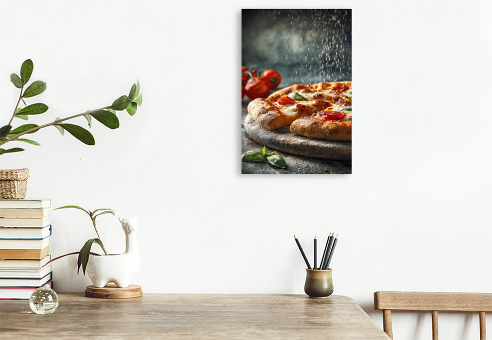 Premium Textil-Leinwand Pizza, knuspriger Boden, Mozzarella & Basilikum