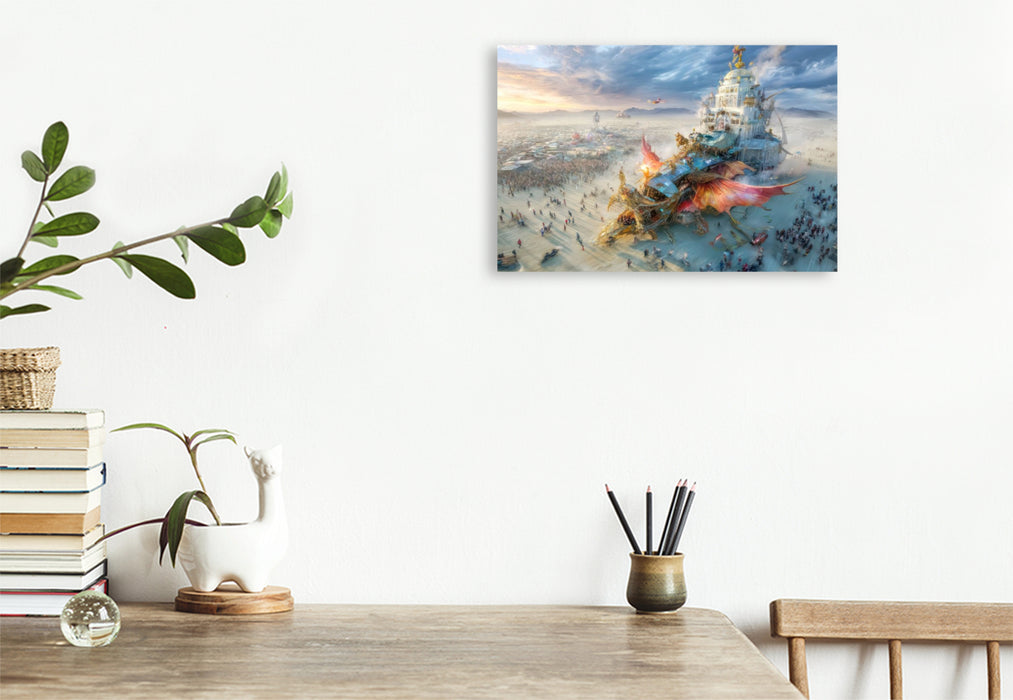 Premium Textil-Leinwand Festival in der Wüste