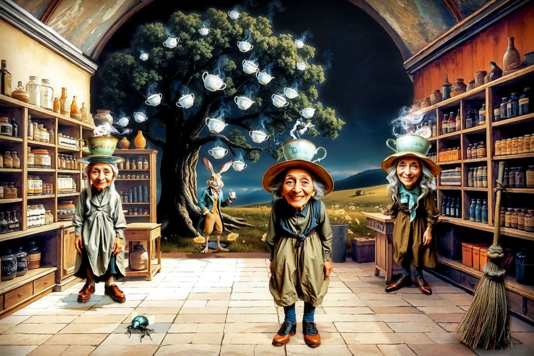 Premium Textil-Leinwand Der Teeladen der Schwestern Teebaum