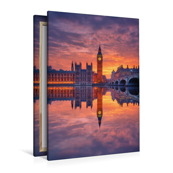 Premium Textil-Leinwand London, klassische Skyline im Spiel der Wolken