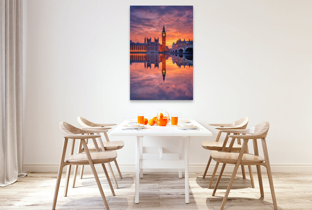 Premium Textil-Leinwand London, klassische Skyline im Spiel der Wolken