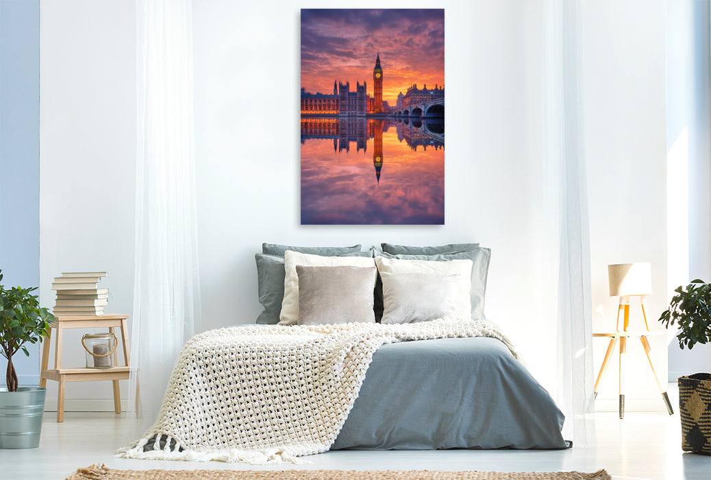 Premium Textil-Leinwand London, klassische Skyline im Spiel der Wolken