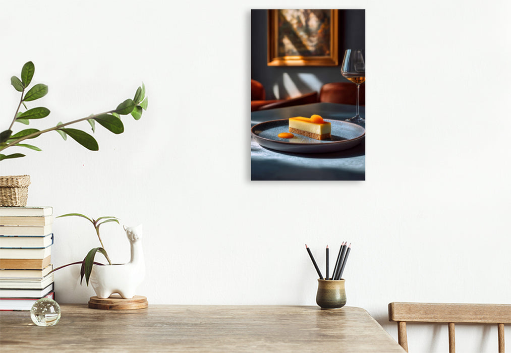 Premium Textil-Leinwand Fine Dining, kunstvoll angerichtet, edel & modern