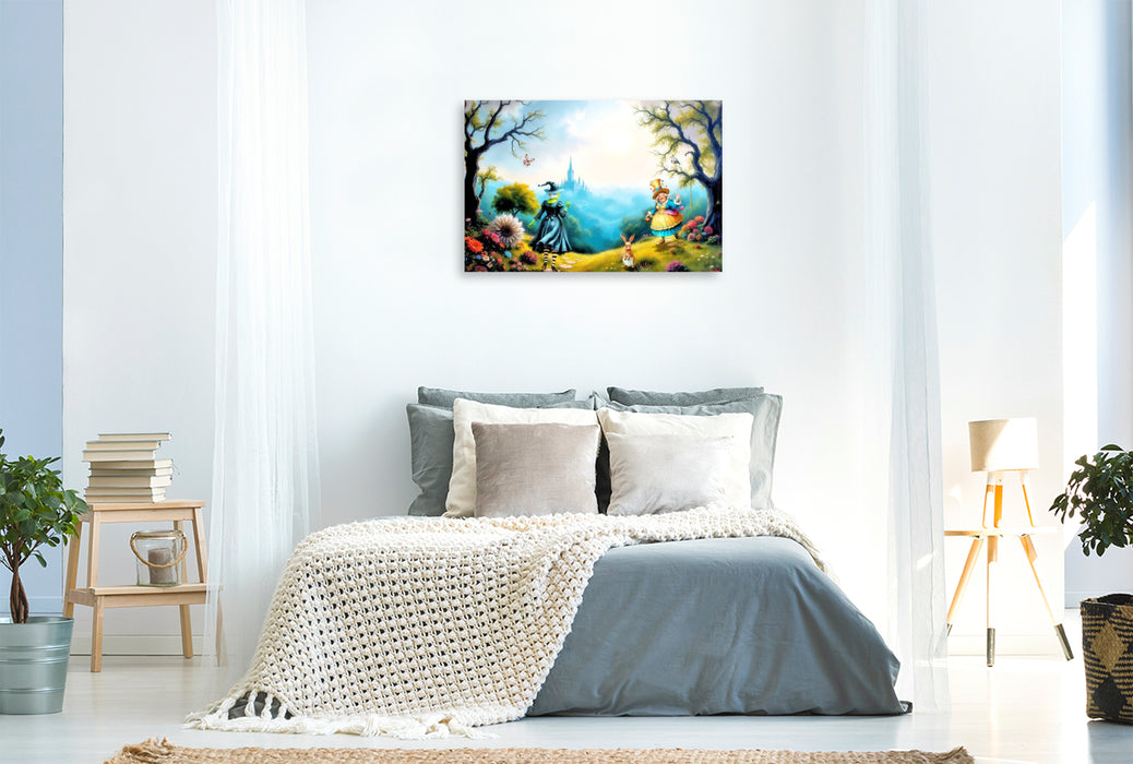 Premium Textil-Leinwand Begegnung im Wunderland