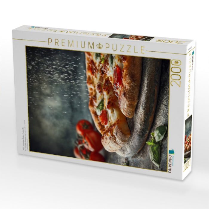 Pizza, knuspriger Boden, Mozzarella & Basilikum - CALVENDO Foto-Puzzle'