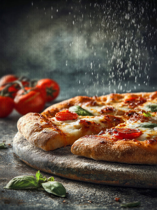 Pizza, knuspriger Boden, Mozzarella & Basilikum - CALVENDO Foto-Puzzle'
