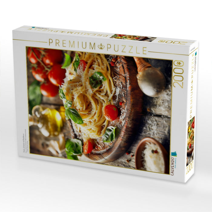 Pasta, al dente mit Basilikum & Parmesan - CALVENDO Foto-Puzzle'