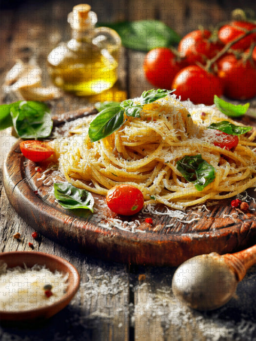 Pasta, al dente mit Basilikum & Parmesan - CALVENDO Foto-Puzzle'