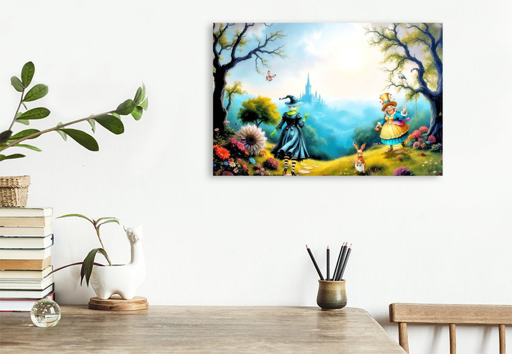 Premium Textil-Leinwand Begegnung im Wunderland