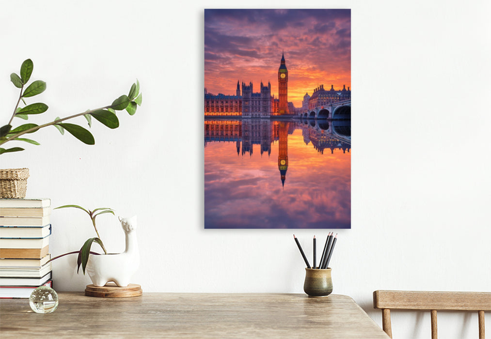 Premium Textil-Leinwand London, klassische Skyline im Spiel der Wolken