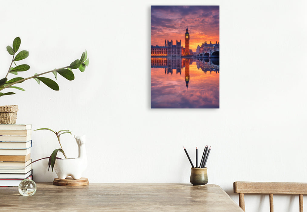 Premium Textil-Leinwand London, klassische Skyline im Spiel der Wolken