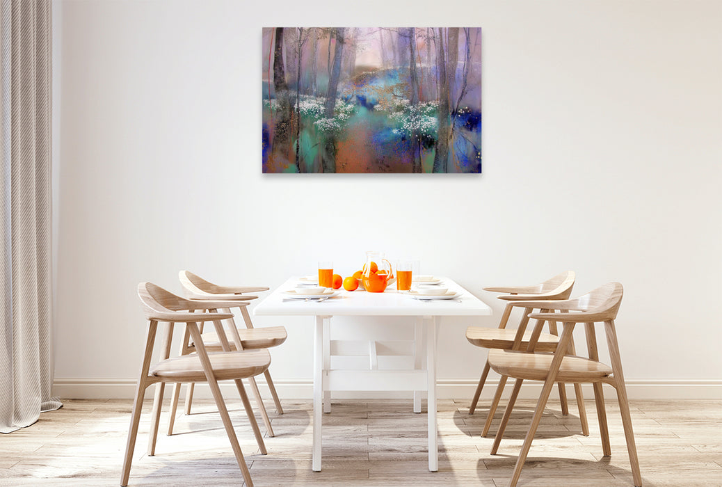 Premium Textil-Leinwand Schneeglöckchen im Wald