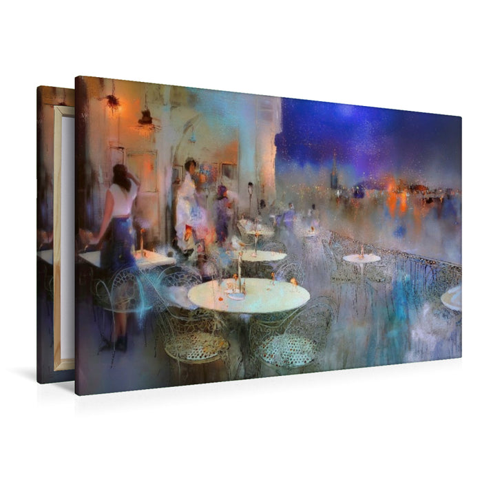 Premium Textil-Leinwand Bistro am See