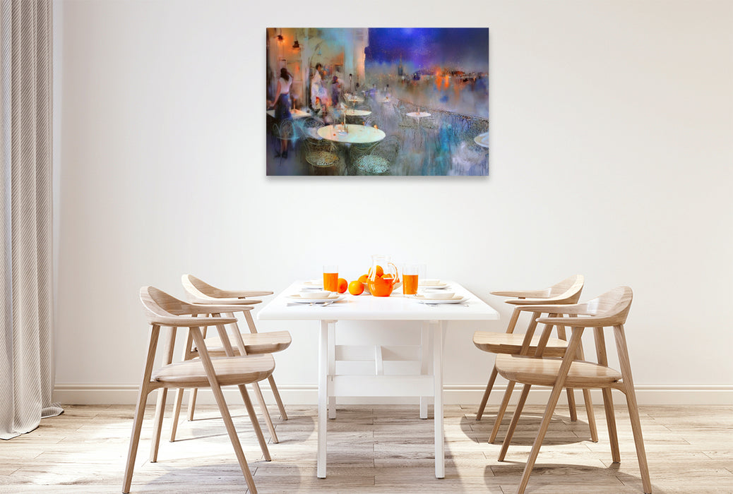 Premium Textil-Leinwand Bistro am See