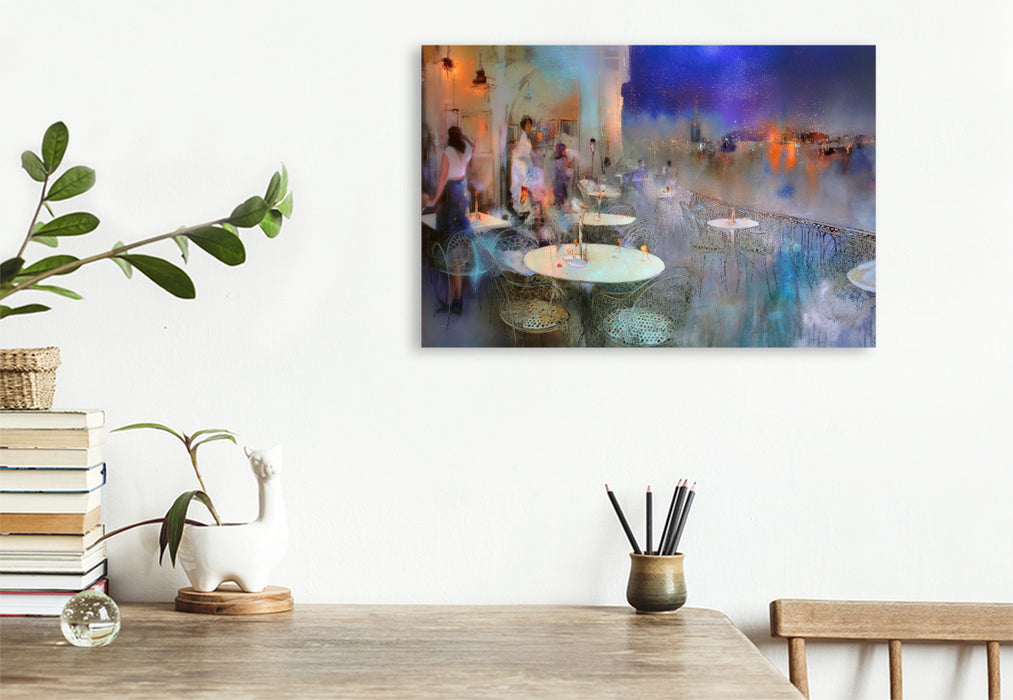 Premium Textil-Leinwand Bistro am See