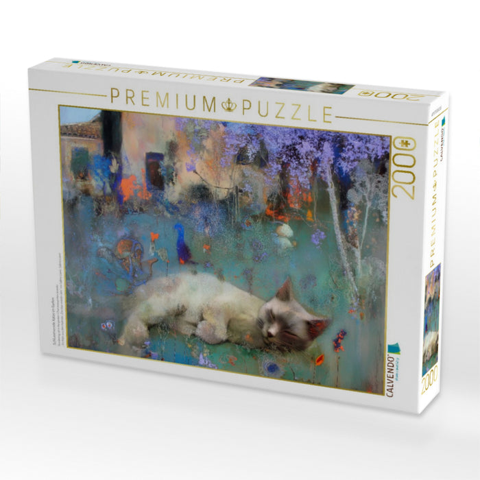 Schlummernde Katze im Garten - CALVENDO Foto-Puzzle'