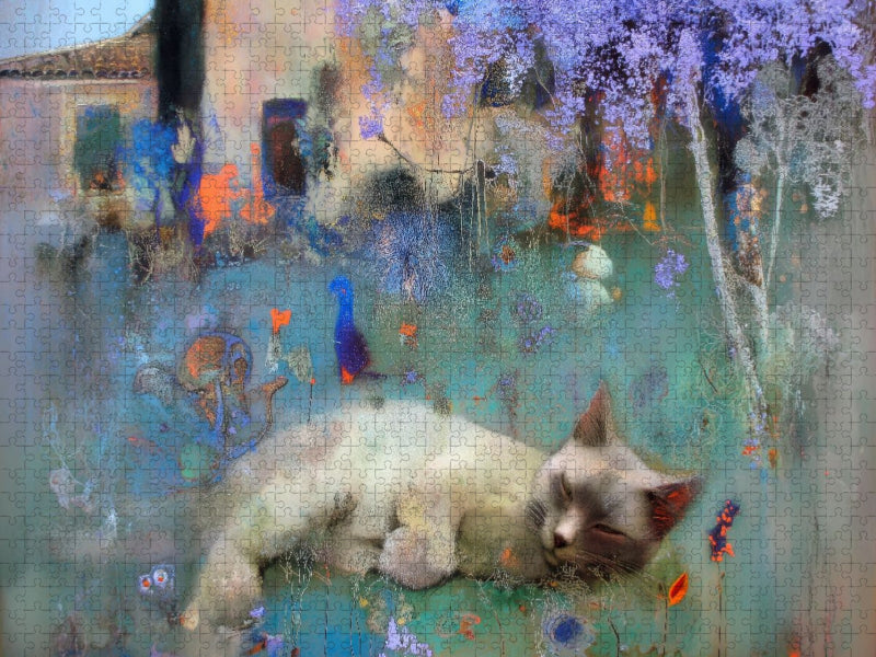 Schlummernde Katze im Garten - CALVENDO Foto-Puzzle'