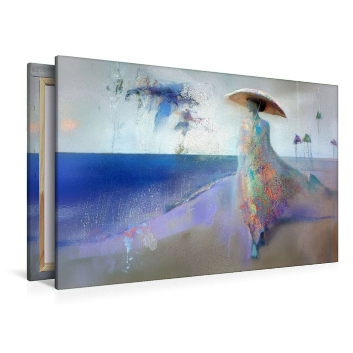 Premium Textil-Leinwand Dame am Strand
