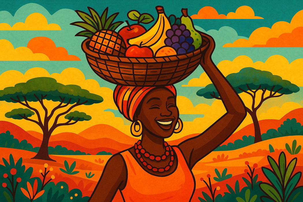 Premium Textil-Leinwand Frau mit Früchtekorb – Sonne, Stolz und Lebensfreude - Ein Motiv aus dem Kalender AFRIKA VIBES