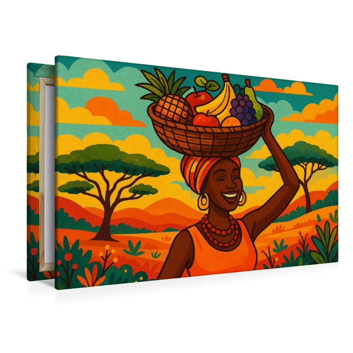 Premium Textil-Leinwand Frau mit Früchtekorb – Sonne, Stolz und Lebensfreude - Ein Motiv aus dem Kalender AFRIKA VIBES