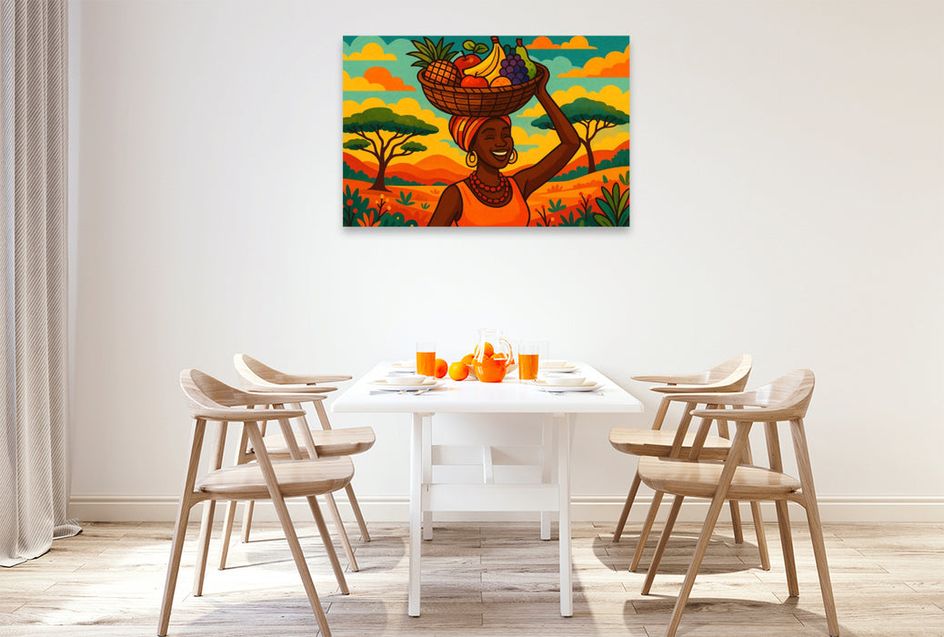 Premium Textil-Leinwand Frau mit Früchtekorb – Sonne, Stolz und Lebensfreude - Ein Motiv aus dem Kalender AFRIKA VIBES