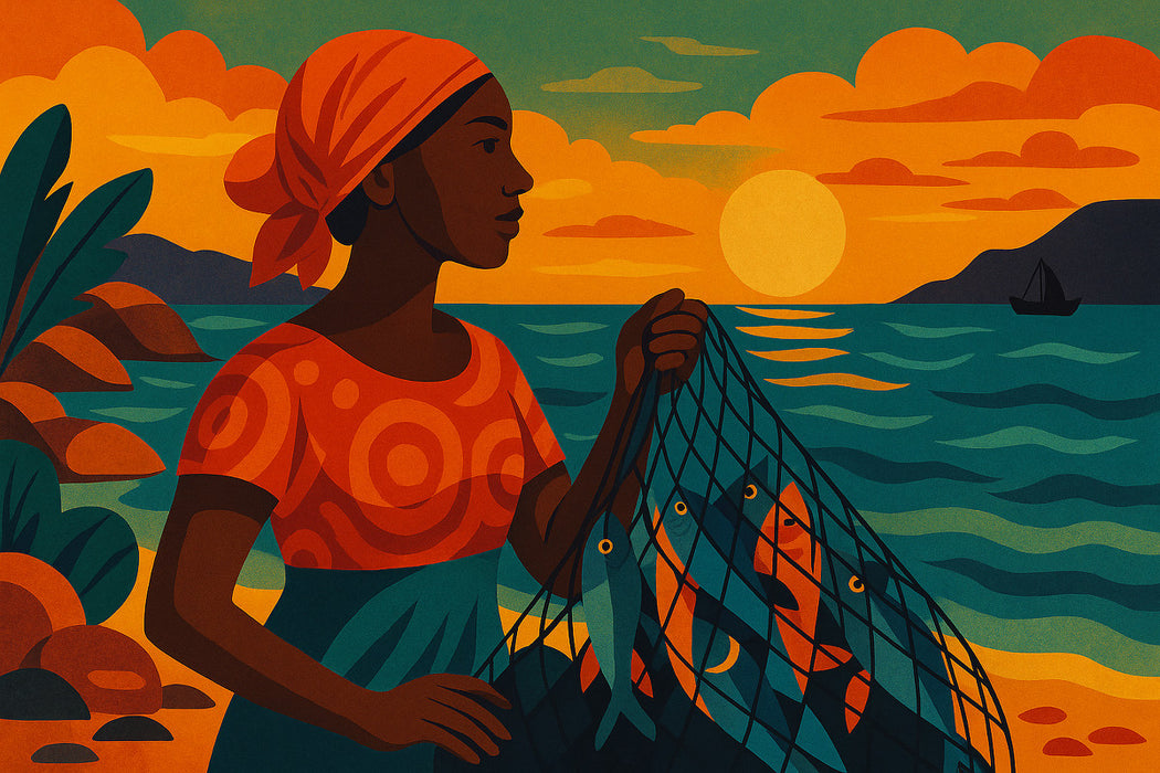 Premium Textil-Leinwand Zwischen Sonnenuntergang und Hoffnung liegt der Fang des Tages