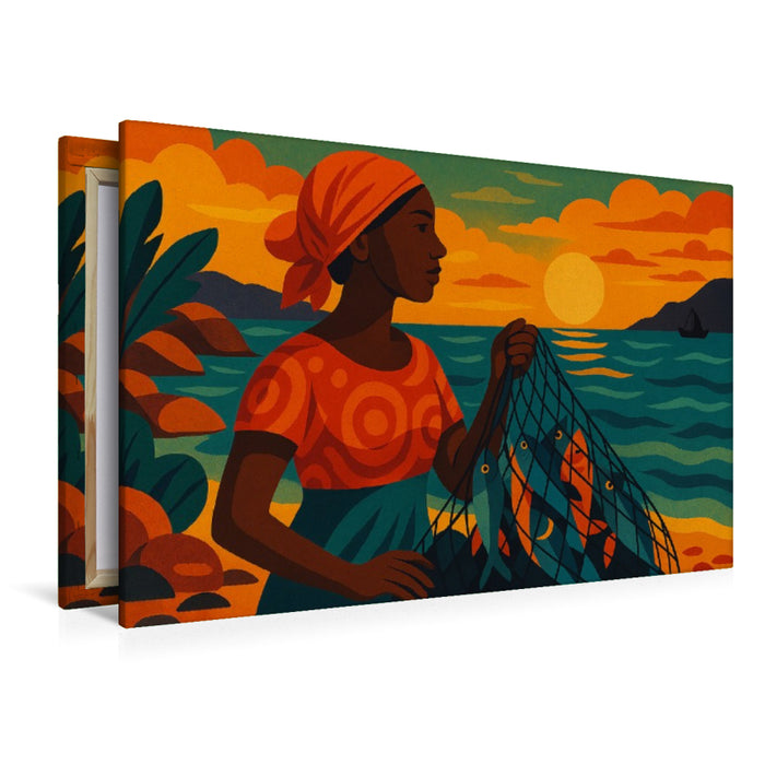 Premium Textil-Leinwand Zwischen Sonnenuntergang und Hoffnung liegt der Fang des Tages