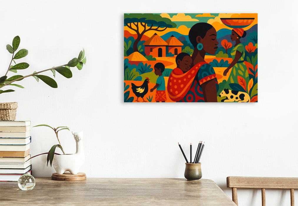 Premium Textil-Leinwand Ein Morgen in Mama Afrikas Armen