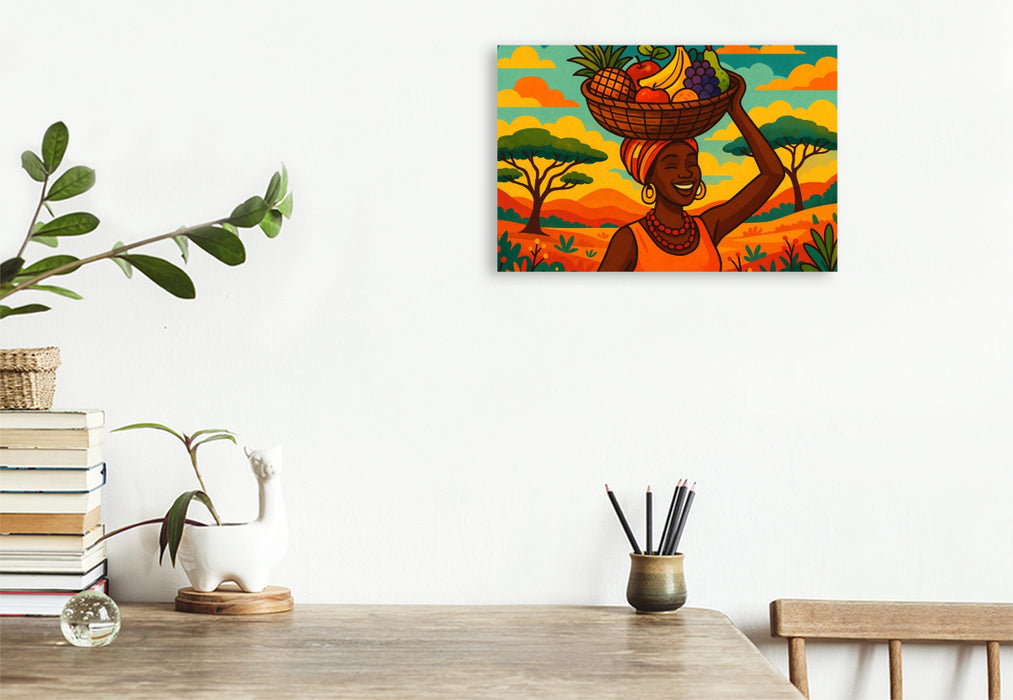 Premium Textil-Leinwand Frau mit Früchtekorb – Sonne, Stolz und Lebensfreude - Ein Motiv aus dem Kalender AFRIKA VIBES