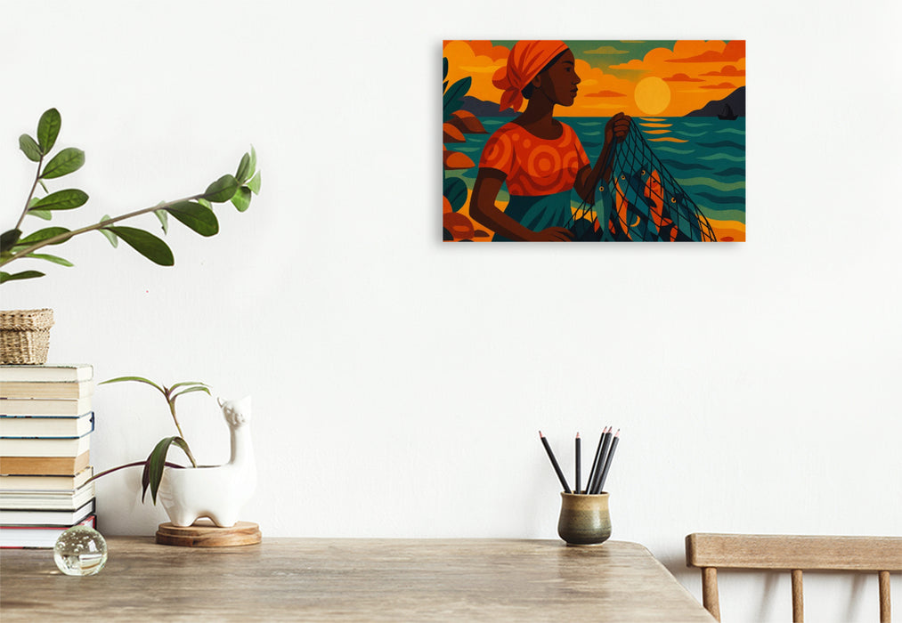 Premium Textil-Leinwand Zwischen Sonnenuntergang und Hoffnung liegt der Fang des Tages