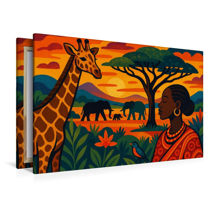 Premium Textil-Leinwand Wo Giraffen wandern und Träume blühen