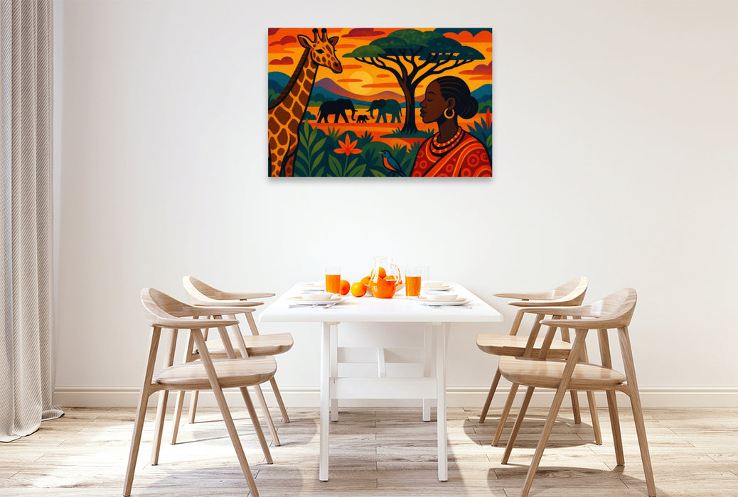 Premium Textil-Leinwand Wo Giraffen wandern und Träume blühen
