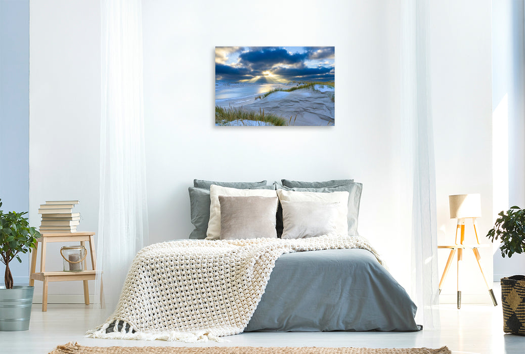 Premium Textil-Leinwand Dünenlandschaft in der winterlichen Nachmittagsonne