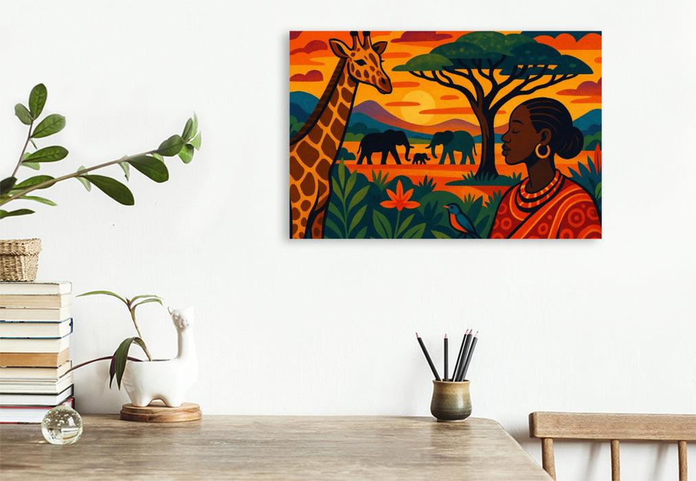 Premium Textil-Leinwand Wo Giraffen wandern und Träume blühen
