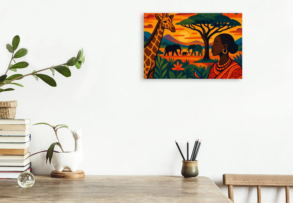 Premium Textil-Leinwand Wo Giraffen wandern und Träume blühen