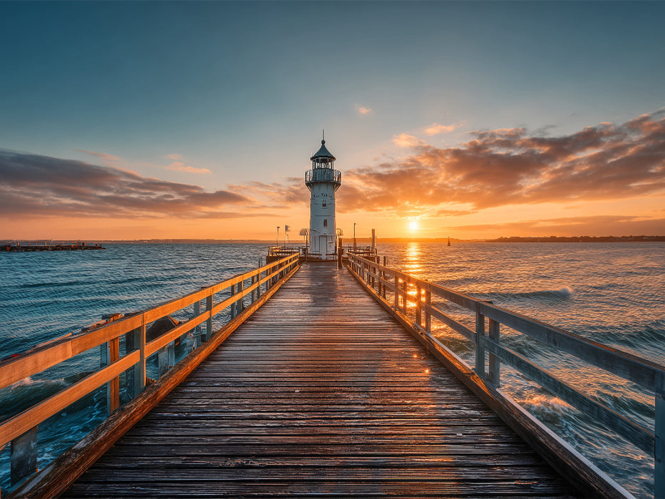 Abends fließt die Sonne ins Meer und der Leuchtturm bewahrt das letzte Licht des Tages - CALVENDO Foto-Puzzle'